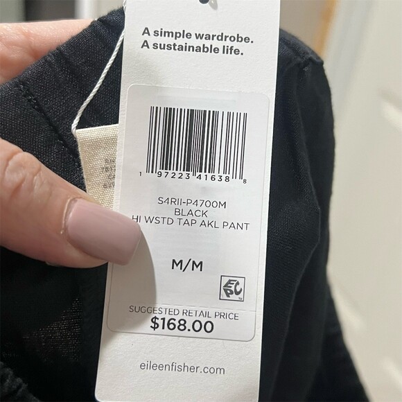 Eileen Fisher Pants Womens Size M Black High Waist Tapered Ankle Pull-On - Picture 2 of 9